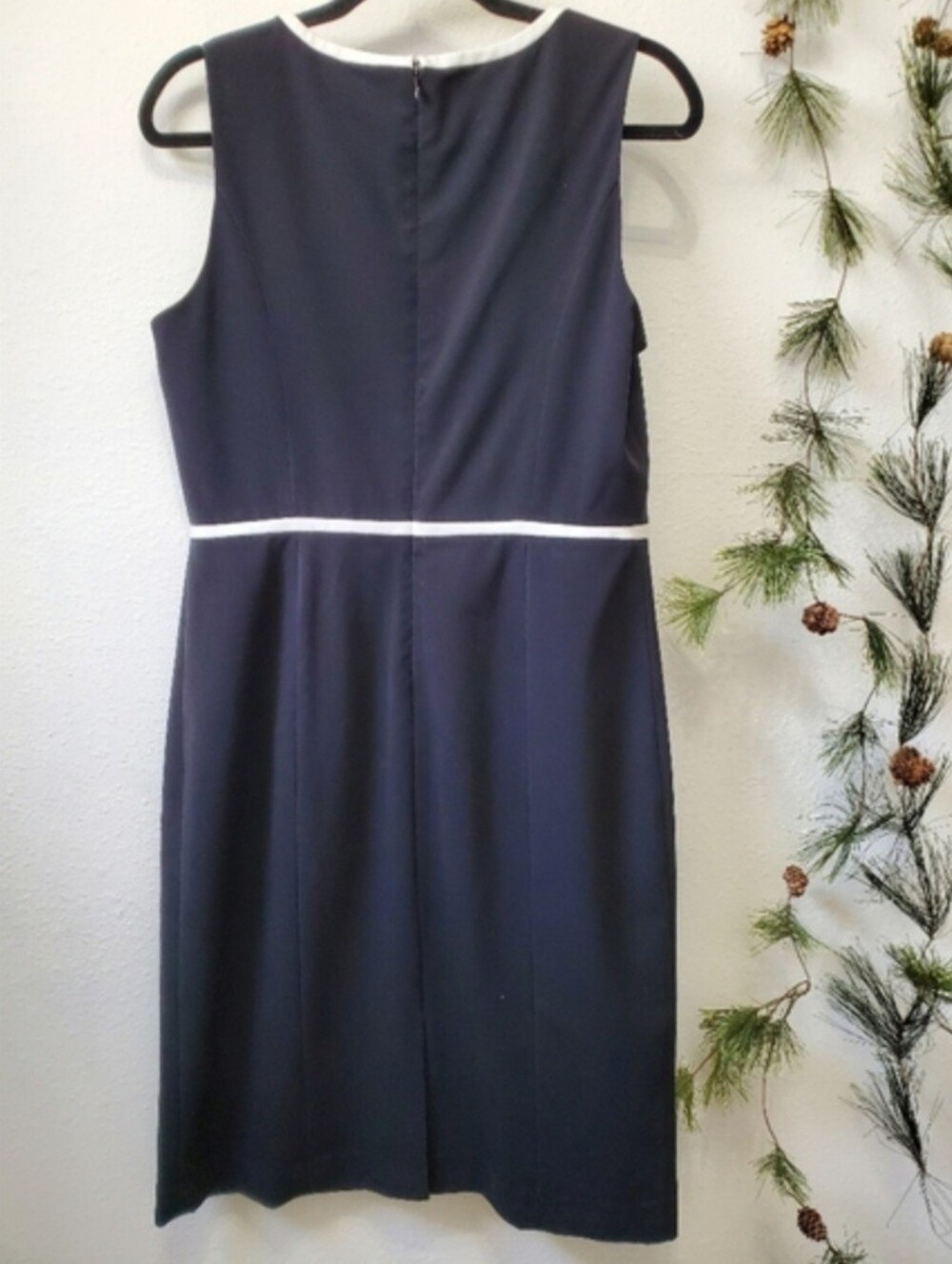 Anne Klein Sheath Dress Vintage-Style Black Lined White Trim Classic Medium - Picture 4 of 10